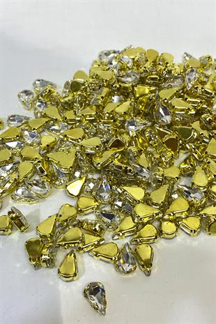 Gold Şeffaf Metal Kasalı Damla Beyoğlu Taşı Dikme boncuk 10 Adet