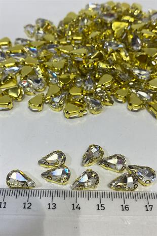 Gold Şeffaf Metal Kasalı Damla Beyoğlu Taşı Dikme boncuk 10 Adet