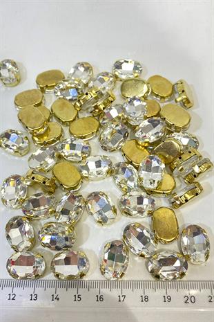 Gold Şeffaf Oval Kasalı Beyoğlu Taşı Dikme Cam Boncuk 5 Adet