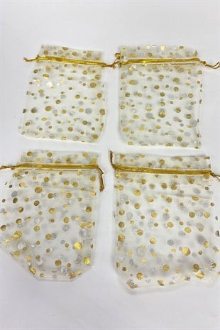 Gold Simli Tesbih Boy Tül Kese 10 Adet 9*12