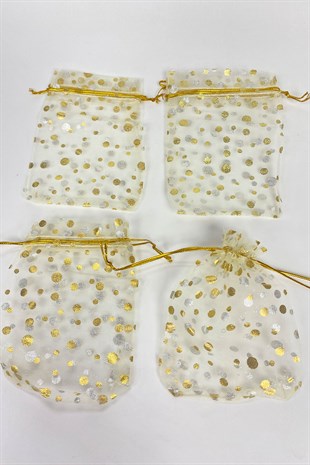 Gold SimliTesbih Boy Tül Kese 25 Adet 9*12