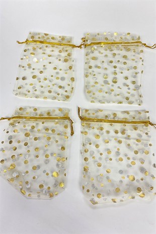 Gold SimliTesbih Boy Tül Kese 25 Adet 9*12