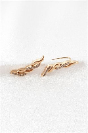 Gold Sıra Desenli Tasarım Küpe