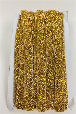 Gold Ütüyle Yapışan Taşlı Zincirli Şerit Aplik