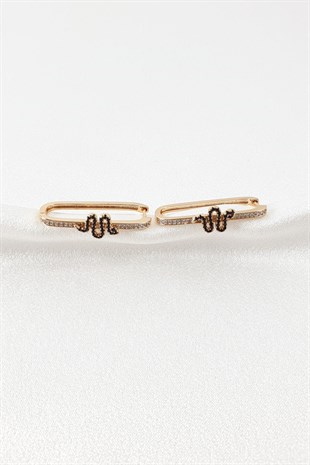 Gold Yılan Desenli Tasarım Küpe