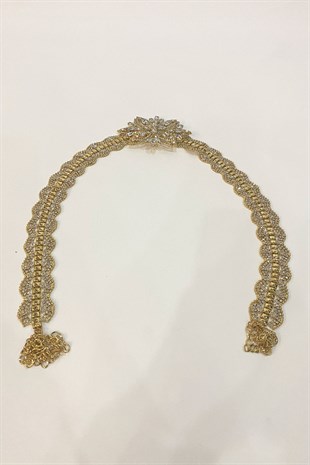 فستان سهرة منقوش بنجمة ذهبية الحزام الألباني الحجري