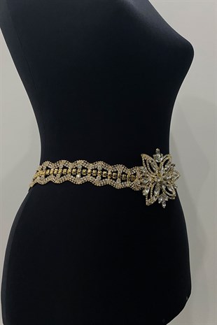 فستان سهرة منقوش بنجمة ذهبية الحزام الألباني الحجري