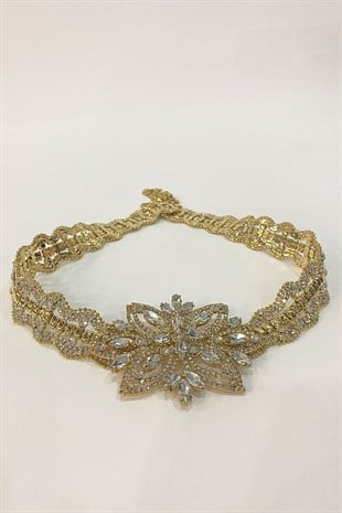 فستان سهرة منقوش بنجمة ذهبية الحزام الألباني الحجري