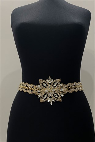 فستان سهرة منقوش بنجمة ذهبية الحزام الألباني الحجري