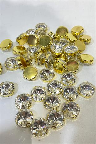 Gold Yuvarlak Kasalı Beyoğlu Taşı Dikme Kristal Boncuk 5 Adet