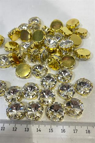 Gold Yuvarlak Kasalı Beyoğlu Taşı Dikme Kristal Boncuk 5 Adet
