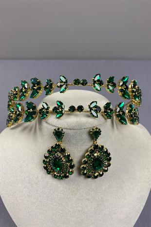 Alfa Bride Henna Crown and Drop Earrings with Gold Background