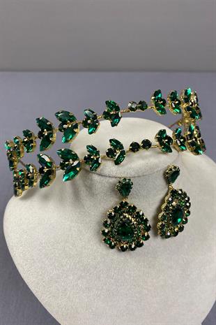 Alfa Bride Henna Crown and Drop Earrings with Gold Background
