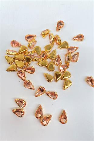 Gold Zeminli Dikme Parlak Cam Damla Boncuk 10 Adet