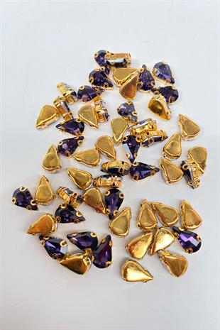 Gold Zeminli Dikme Parlak Cam Damla Boncuk 10 Adet