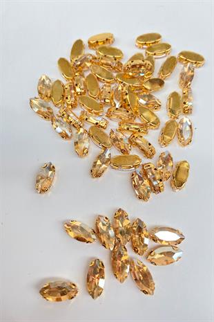 Gold Zeminli Dikme Parlak Cam Mekik Boncuk 10 Adet