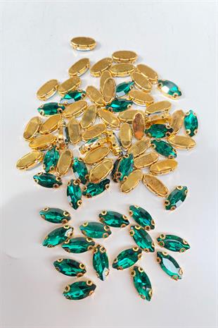 Gold Zeminli Dikme Parlak Cam Mekik Boncuk 10 Adet