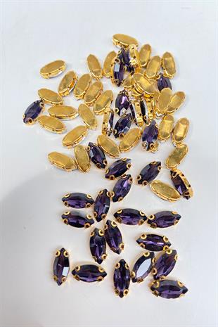 Gold Zeminli Dikme Parlak Cam Mekik Boncuk 10 Adet