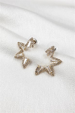 Gold Zirkon Taşlı Yıldız Küpe