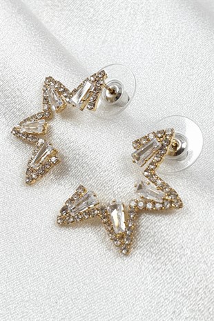 Gold Zirkon Taşlı Yıldız Küpe