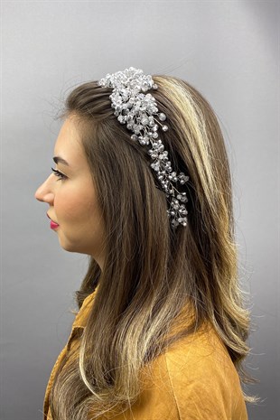 Gray Asian Crystal Bridal Hair Accessory