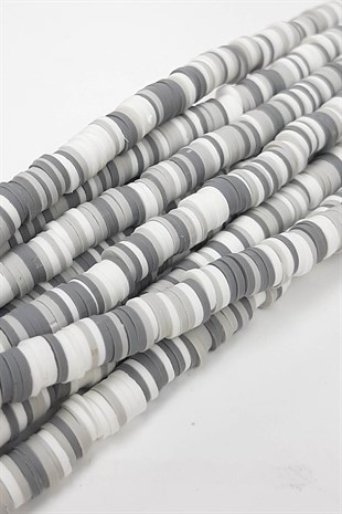 Gri Beyazlı Fimo Hamur Boncuk 6 mm