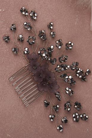 دبوس شعر إكسسوارات شعر الزفاف مطرز بالزهرة الرمادية