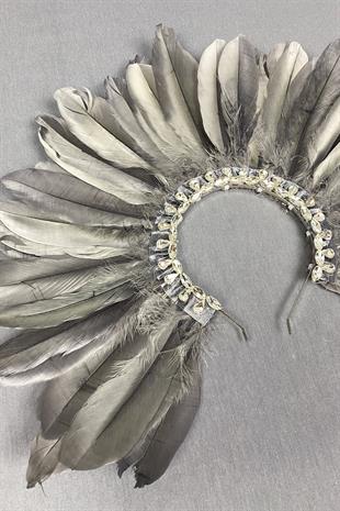 Gray Dali Feathered Stone Bridal Henna Crown Accessory