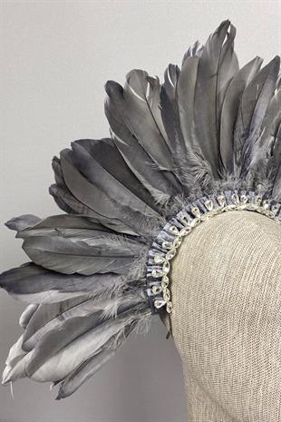 Gray Dali Feathered Stone Bridal Henna Crown Accessory
