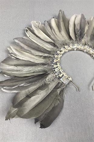 Gray Dali Feathered Stone Bridal Henna Crown Accessory