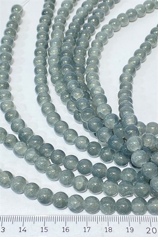 Gri Desenli Dizi Cam Boncuk 8 mm