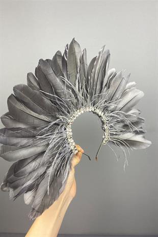 Gray Enda Feathered Stone Bridal Henna Crown Accessory