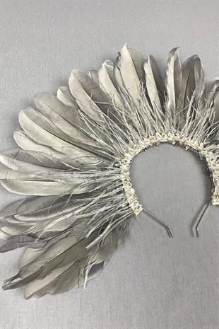 Gray Enda Feathered Stone Bridal Henna Crown Accessory