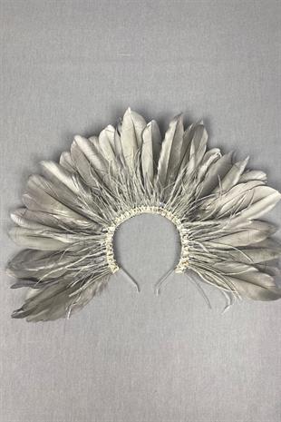 Gray Enda Feathered Stone Bridal Henna Crown Accessory