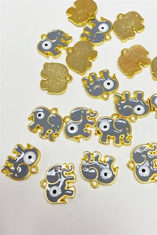 Gray Elephant Shape Evil Eye Bead Pendant 1 Pcs