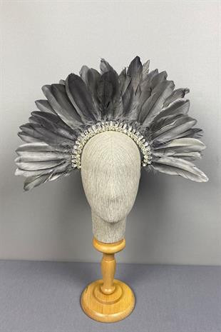 Gray Hera Feathered Stone Bridal Henna Crown Accessory