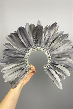 Gray Hera Feathered Stone Bridal Henna Crown Accessory