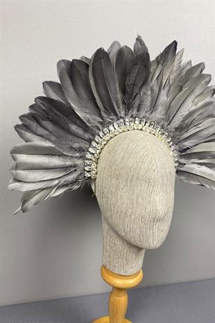 Gray Hera Feathered Stone Bridal Henna Crown Accessory
