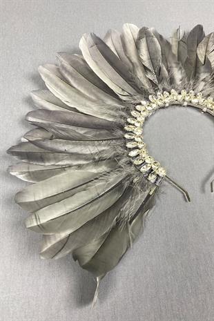 Gray Hera Feathered Stone Bridal Henna Crown Accessory