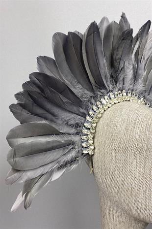 Gray Hera Feathered Stone Bridal Henna Crown Accessory