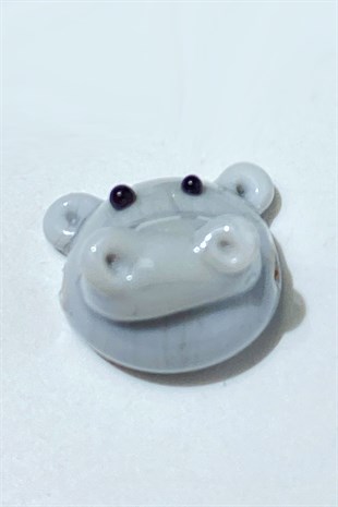 Gray Murano Made Glass Bead Hippopotamus 1 Pcs