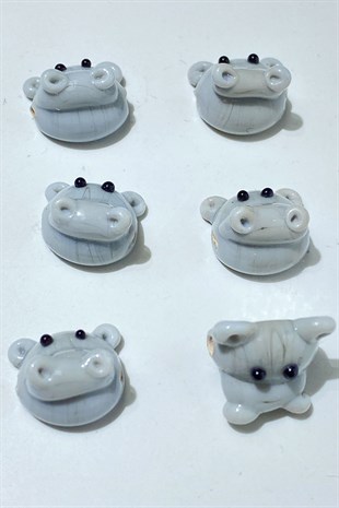 Gray Murano Made Glass Bead Hippopotamus 1 Pcs