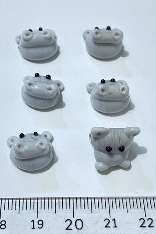Gray Murano Made Glass Bead Hippopotamus 1 Pcs