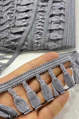 Gri Pamuk Saçak Püskül Şerit