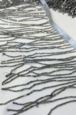 Gri Renk Boncuklu 15 cm Saçak Püskül