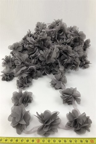 Gri Renk Lazer Kesim Tül Çiçek