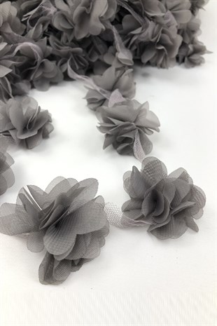 Gri Renk Lazer Kesim Tül Çiçek