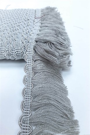 Gri Su Yolu Desenli Şerit Püskül 5 cm