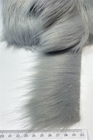 Gri Suni Kürk Yapay Peluş Şerit