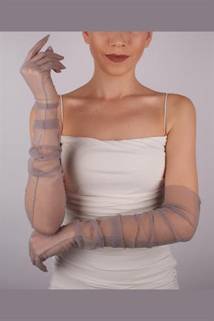 الجملة رمادي طويل قفازات الزفاف الأنيقة تول قفازات الزفاف / الزفاف / الطرف / قفازات زي